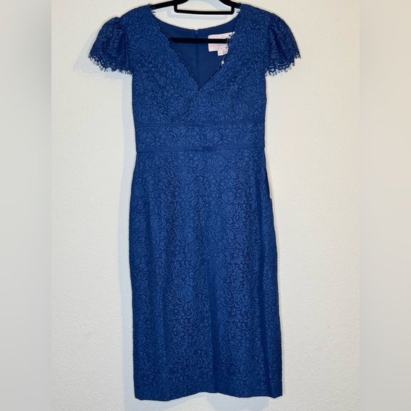 Gal Meets Glam Ginger Rosebud Sheath Midi Dress in Navy Blue, Size 4 - Picture 1 of 14
